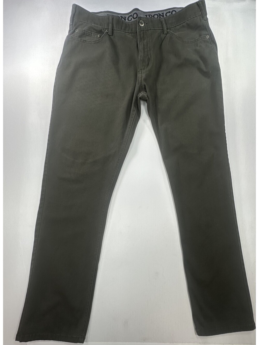 Iron Co Flat Front 5 Pocket Elastic Chinos Green Mens 38/32